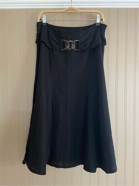 Chapter One Jet Black Linen Blend Twirl Midi Skirt With Faux Belt Women’s Size10